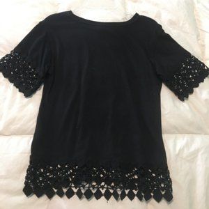 Topshop Black Embroidered Trim T-Shirt